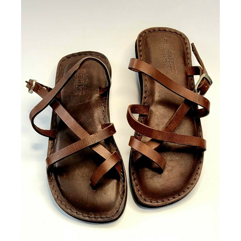 NEW JESUS - 02 SANDALS NO HEEL STRAP UNISEX HANDMADE LEATHER  BROWN  NEW
